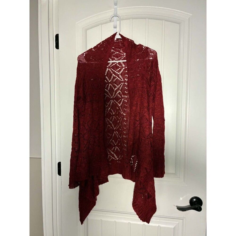 Burgundy Ladies Crochet Cardigan Top 11/13 Festival